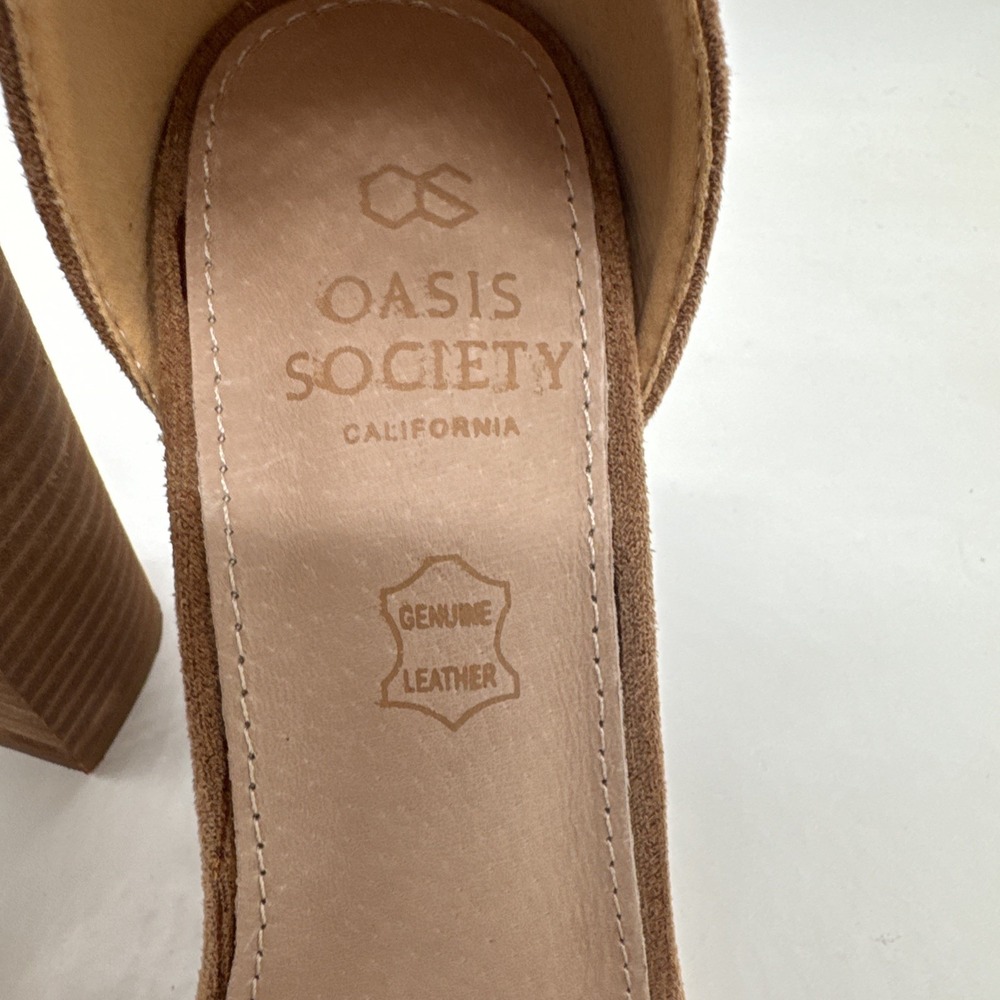 Oasis Society Tan Brown 4" Chunky Heels Zip Back Leather NEW Size 7 - Picture 3 of 8
